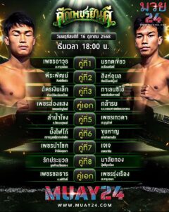 โปรแกรมมวย 16 ตุลาคม 2025 ศึกเพชรยินดี